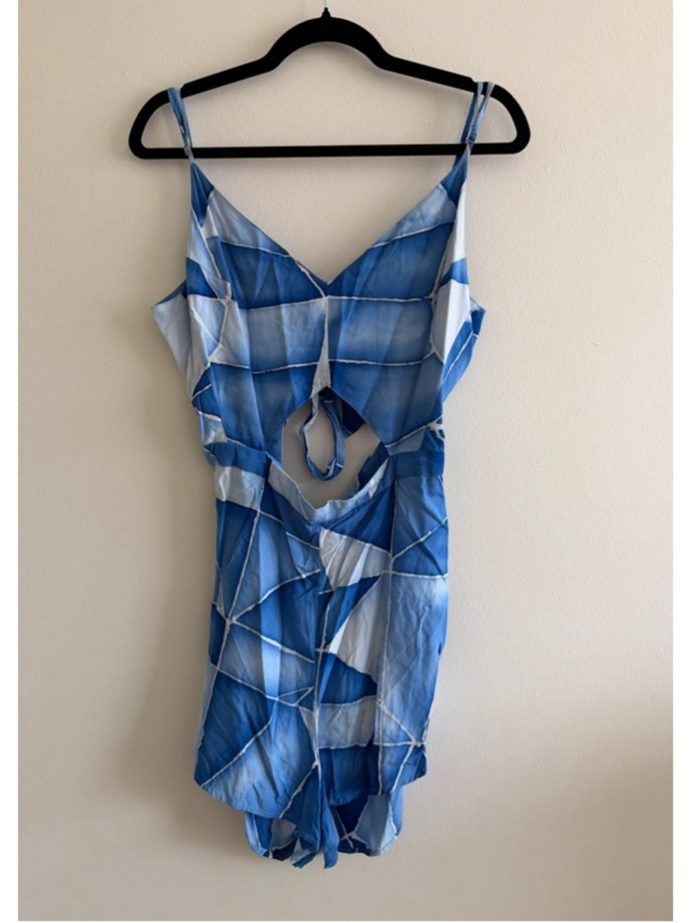 Women's Indah Blue & White Tie-Dye Cutout Romper L